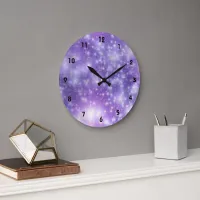 Purple Blue Sky Cloud Stars Effect Large Clock