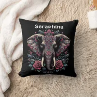 Floral dawn elephant art throw pillow