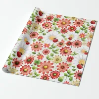  Watercolor Ladybug Birthday Gift Wrapping Paper