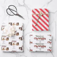 Merry Bright Christmas Photo Candy Cane Red White Wrapping Paper Sheets