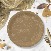 Golden Leaf Pattern Wedding Dark Gold ID655 Paper Plates