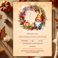 Watercolor Gnome Autumn Wreath Thanksgiving Dinner Invitation