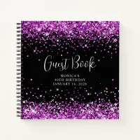 Purple Glitter Black 40th Birthday Guest Notebook