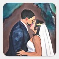 Groom and Bride Wedding Kiss Square Sticker