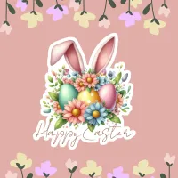 Happy Ester Blessings Pink Bunny Ears Cute  Sticker