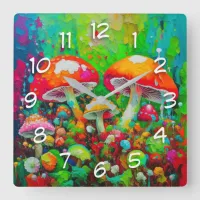 Watercolor Abstract Mushrooms  Square Wall Clock