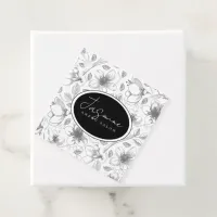 Sketched Floral Outline QR Code Gray/Wht ID939 Favor Tags