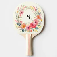 Pretty Flower Wreath Monogrammed Floral Elegant Ping Pong Paddle