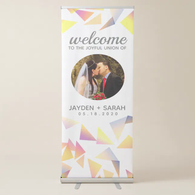 Pastel Triangle Confetti on White Wedding Retractable Banner