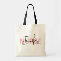 Personalized Pink Nurse Typography Tote Bag