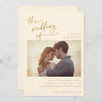 Gold Handwriting Cream Ivory Modern Photo Wedding Invitation