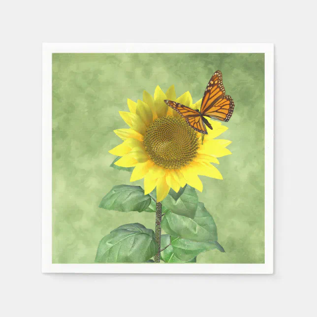 Pretty Yellow Sunflower and Orange Butterfly