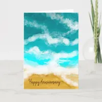 Happy Anniversary Turquoise Ocean Waves Coastal   Card