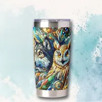 Mosaic Tile Wolf and Owl  Insulated Tumbler