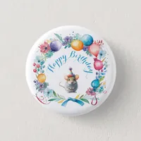 Cute Mouse Wearing a Party Hat Sticker Button