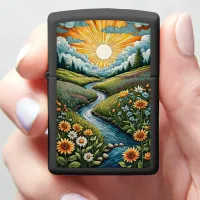 Sunlit Creek Through Wildflowers Zippo Lighter