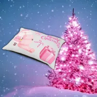 Cute Christmas in Pink on Grey | Pet Bed