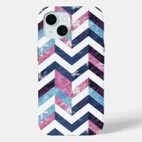 Blue Pink White Marble Chevron iPhone 15 Case