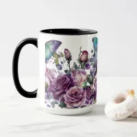 Floral Purple Roses and Butterflies Mug