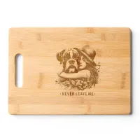 Woman Hugging Bulldog in Hat Cutting Board