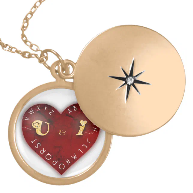 You and I - alphabet game on a red heart Gold Plated Necklace