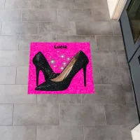 Black Glitter High Heel Shoe on Bright Pink | Floor Decals