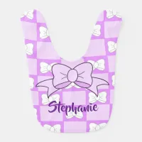 Purple Bows Personalized Girl;s Baby Bib