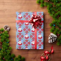 Santa Poinsettia Traditional Blue Red Christmas Wrapping Paper