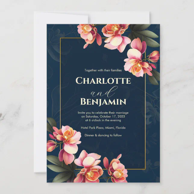 Pink Orchid Flowers | Wedding  Invitation