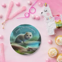 Cute baby otter in pond - personalizable     paper plates