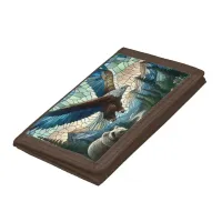 Mosaic Bear and Eagle in the Mountains Ai Art Trifold Wallet