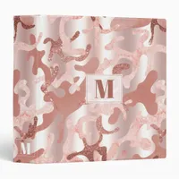 Custom Metallic Rose Gold Glitter Pink Marble Camo 3 Ring Binder