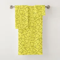 Cute Kittens and polka dots Black & Yellow Bath Towel Set