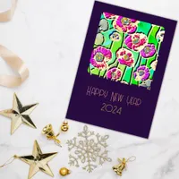 Happy New Year - stain glass anemones - 20xx Foil Greeting Card