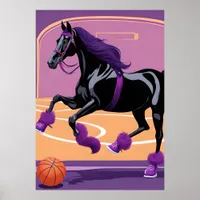 Funny Horse Playing Basketball Poster