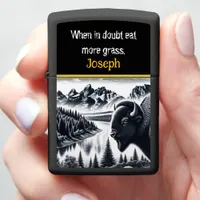 Buffalo by Mountains in Calm Landscape Zippo Lighter