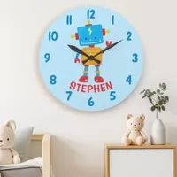 Cute Robot Science Boys Bedroom Wall Large Clock