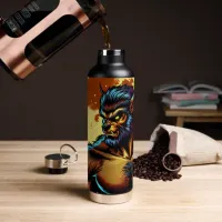 Comic Book Style Werewolf in Front of Full Moon Water Bottle