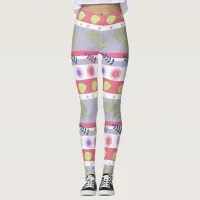 Cute Girly Pastel Stripes Floral Pattern Leggings