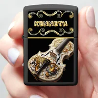 Elegant Acoustic Violin with Tiger Artwork Zippo Lighter