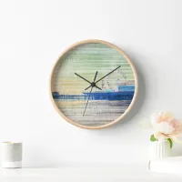 Santa Monica Pier green grey Canvas Clock