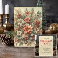 Elegant Vintage Christmas Flowers Party Invitation