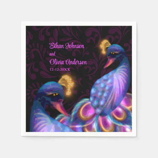 Peacock Jewel Tones Wedding Floral Moody purple Napkins