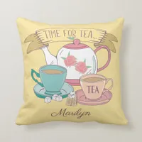 Time for Tea Vintage British Tea Cups Decoration Throw Pillow