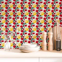 Retro Fruit Checkerboard Kitchen Wallpaper