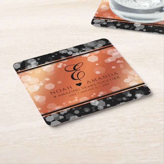 Elegant 8th 32nd Bronze Wedding Anniversary Square Paper Coaster