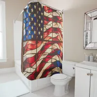 Vibrant Mosaic American Flag Stained Glass  Shower Curtain