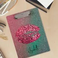 Modern Glam Glittery Kiss Lipstick Imprint  Clipboard