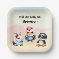 Wild One Happy Fun Woodland Animals Watercolor Paper Plates