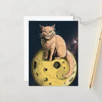 Ginger Cat Smiles on the Moon Postcard